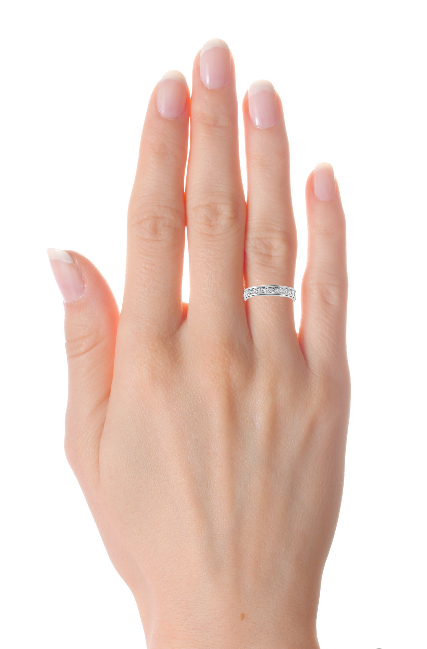 Channel Set Half Eternity Round Cut Moissanite Wedding Ring