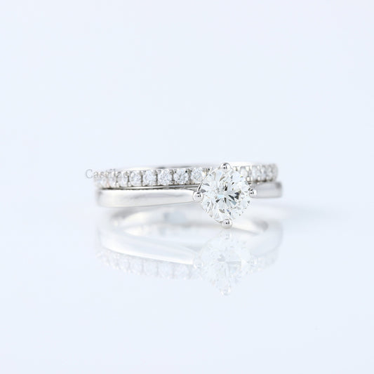 1.23 TCW Round Brilliant Cut Solitaire Moissanite Wedding Ring Set