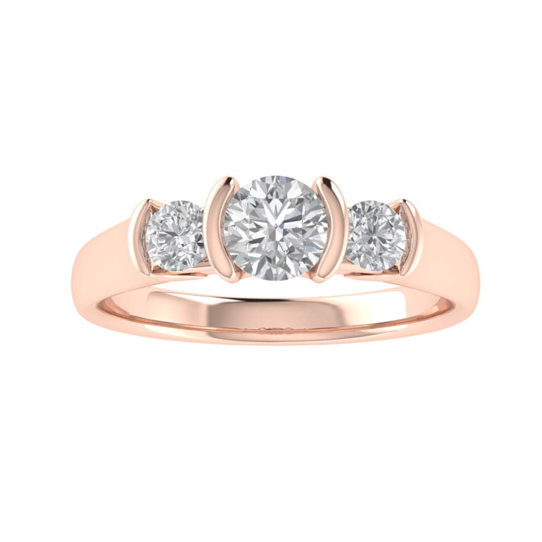 Three Stone Half Bezel Set Moissanite Engagement Ring