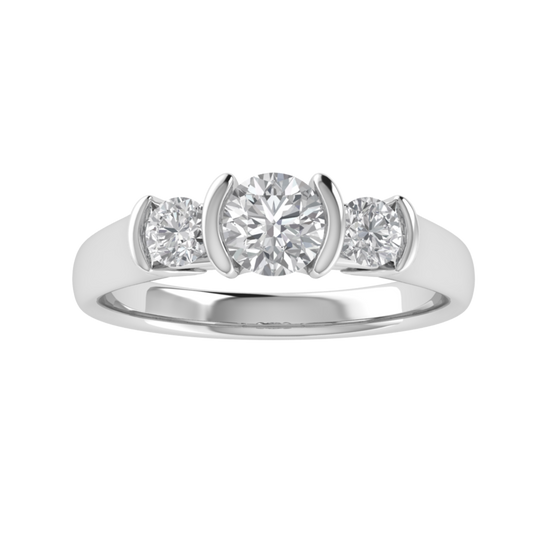 Three Stone Half Bezel Set Moissanite Engagement Ring