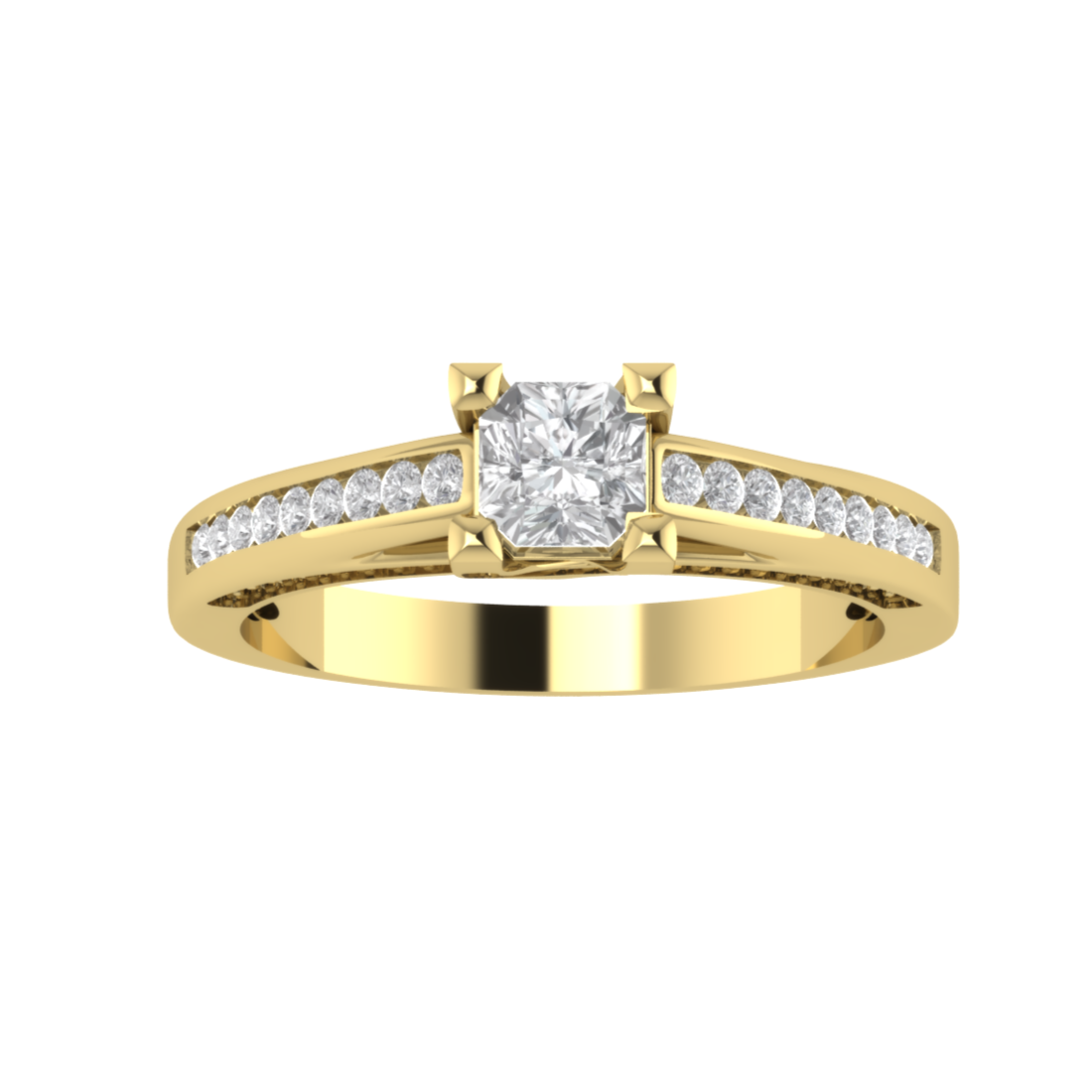 Channel Set Solitaire With Accent Moissanite Engagement Ring