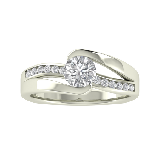 Swirl Channel Set Round Cut Moissanite Engagement Ring