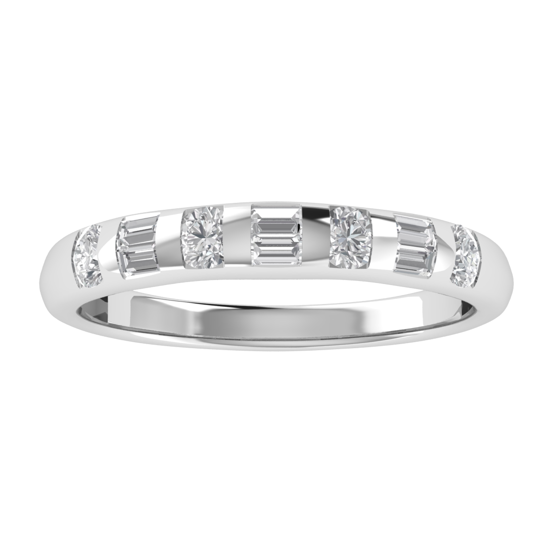Seven Stone Flush Setting Half Eternity Moissanite Wedding Band