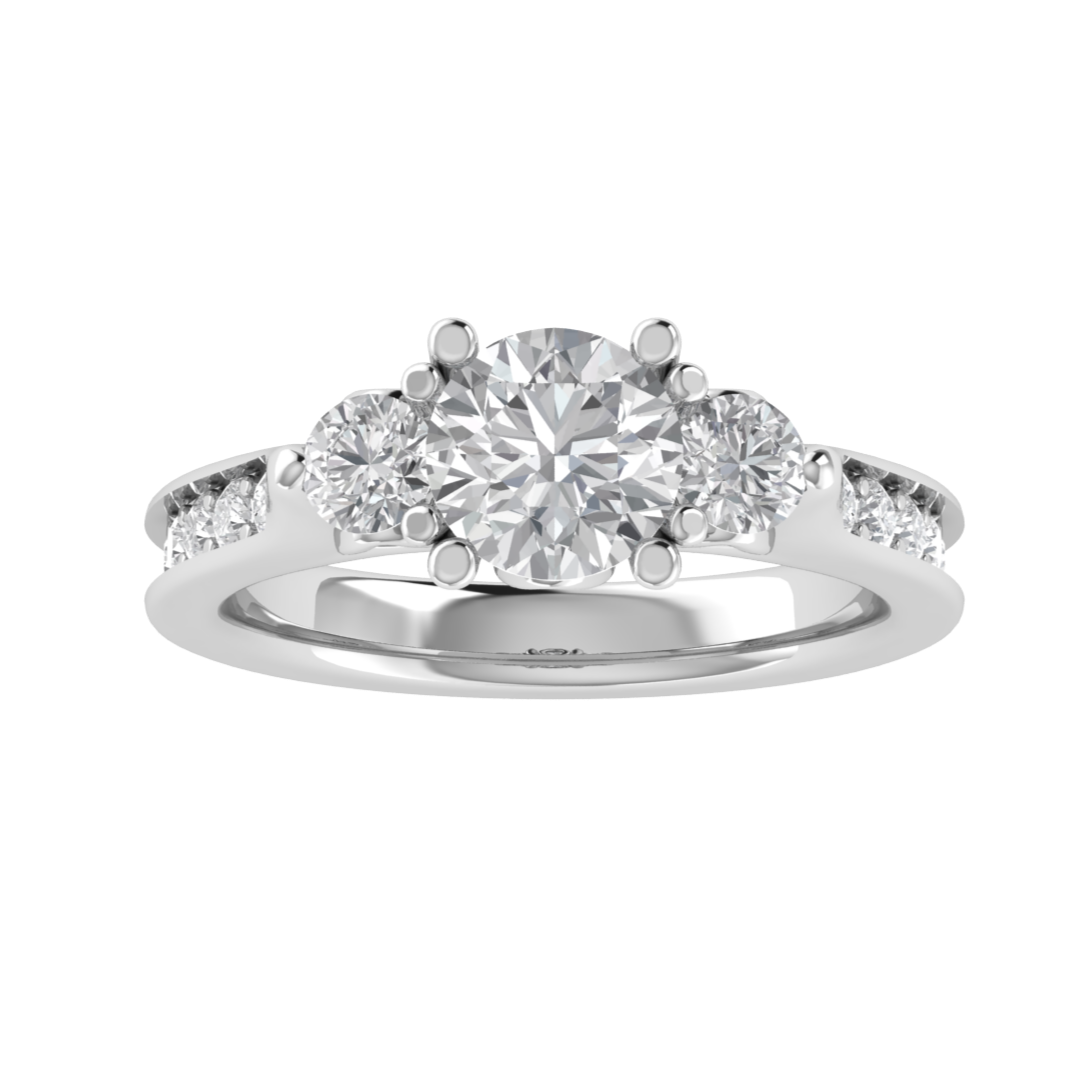 Three Stone Solitaire With Accent Moissanite Engagement Ring