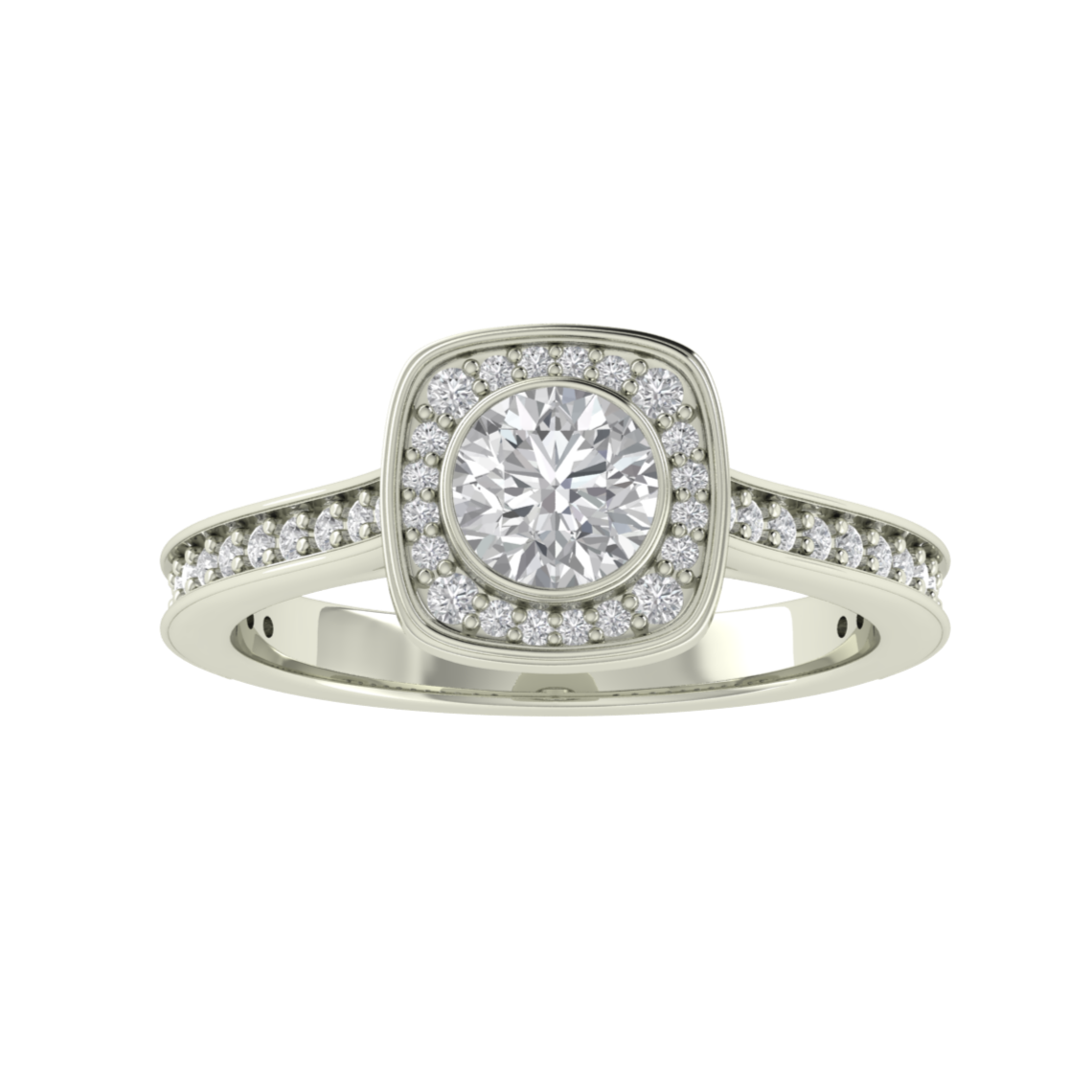 Bezel Set Halo Round Cut Moissanite Engagement Ring