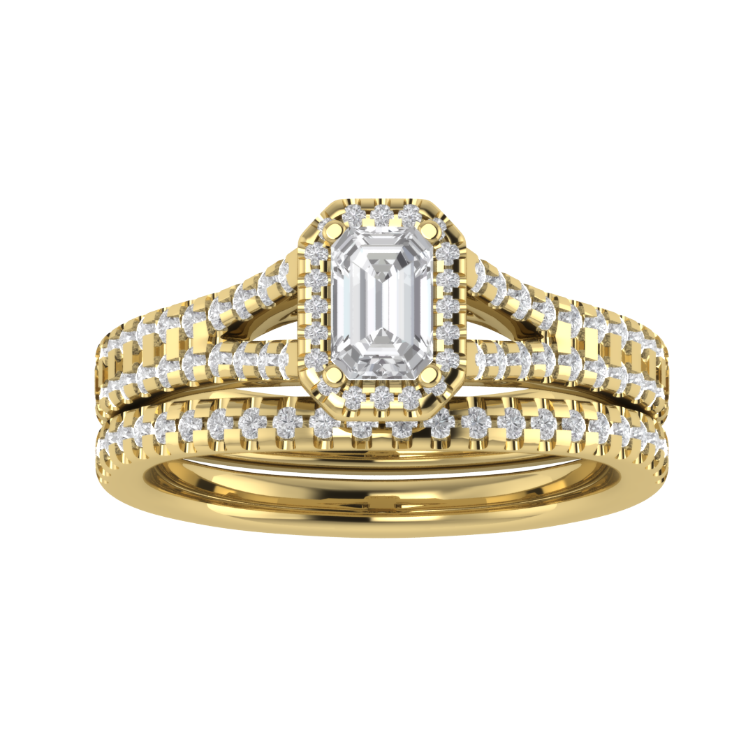 Emerald Cut Moissanite Bridal Ring Set 14K White Gold  Ring