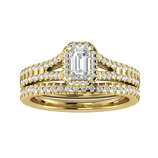 Emerald Cut Moissanite Bridal Ring Set 14K White Gold  Ring