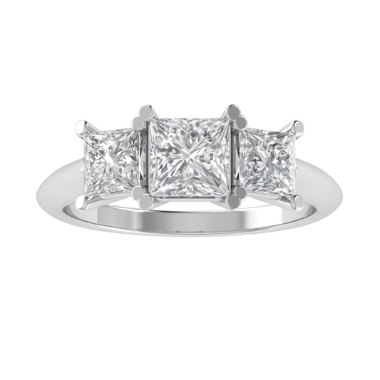 Three Stone Princess Cut Moissanite Engagement Ring