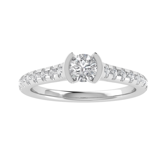Half Bezel Set Solitaire With Accent Moissanite Engagement Ring