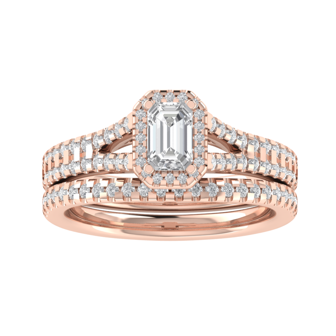 Emerald Cut Moissanite 14K White Gold Bridal Ring Set