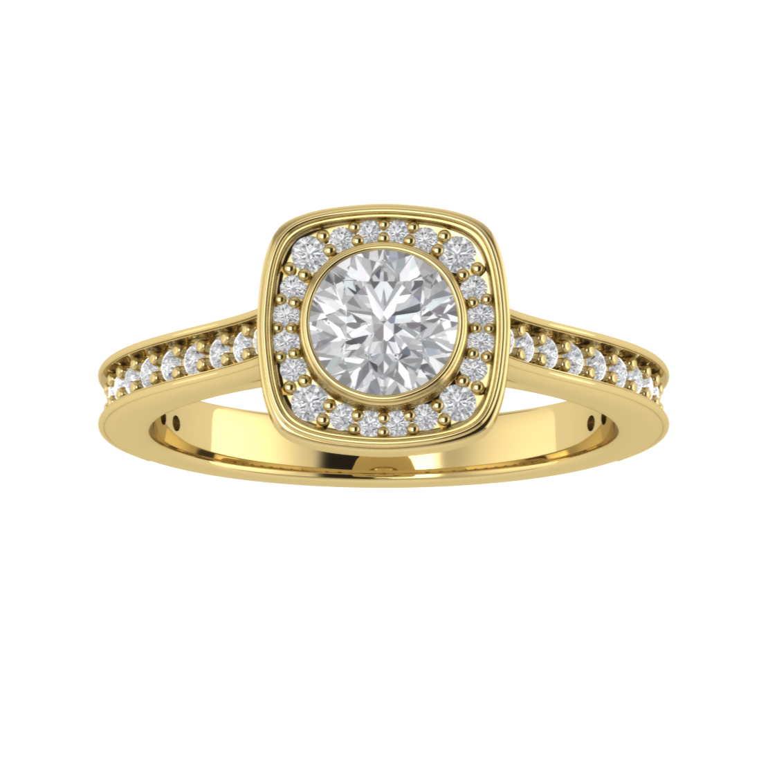 Bezel Set Halo Round Cut Moissanite Engagement Ring