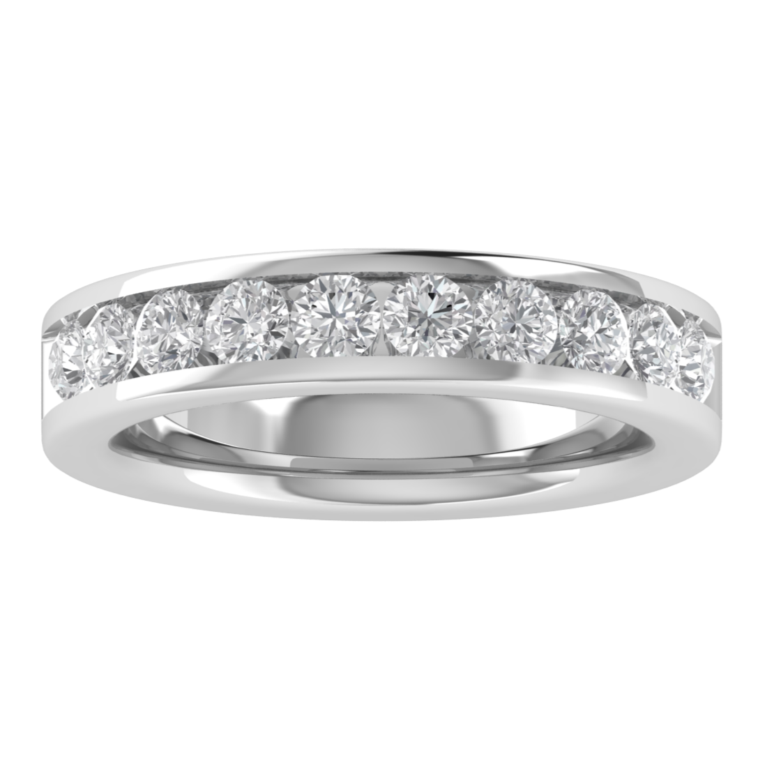 Channel Set Half Eternity Round Cut Moissanite Wedding Ring