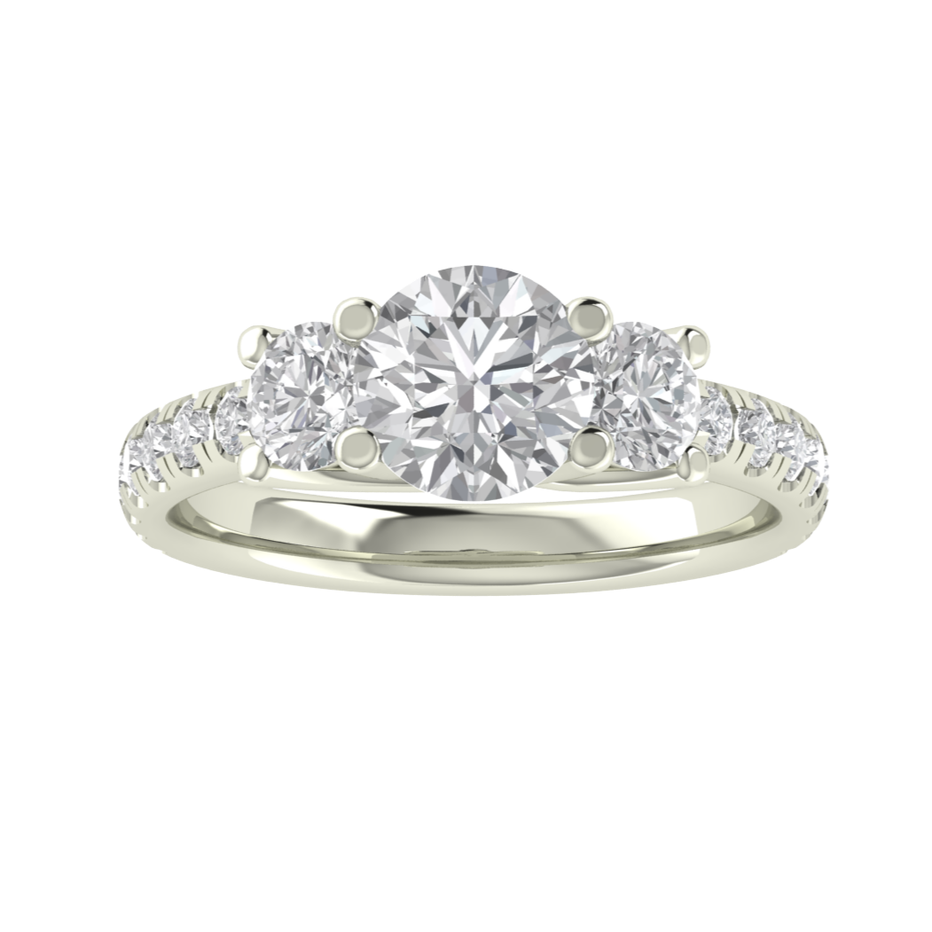 Three Stone Solitaire With Accent Moissanite Ring