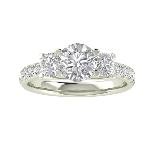 Three Stone Solitaire With Accent Moissanite Ring