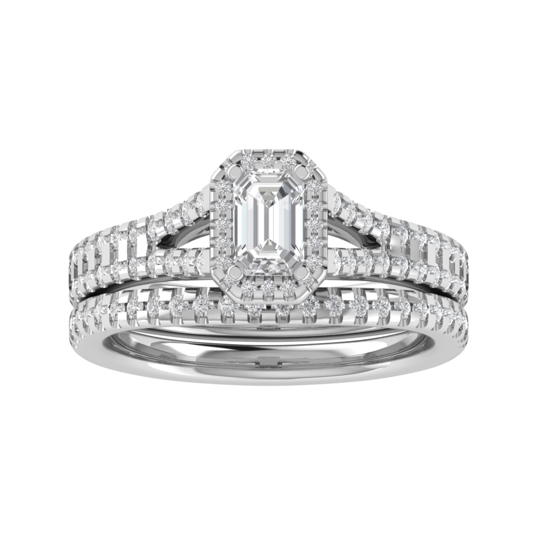 Emerald Cut Moissanite 14K White Gold Bridal Ring Set