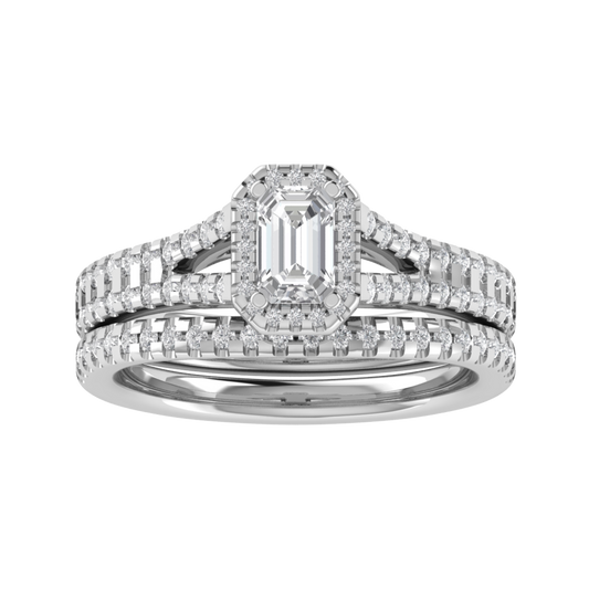 Emerald Cut Moissanite 14K White Gold Bridal Ring Set