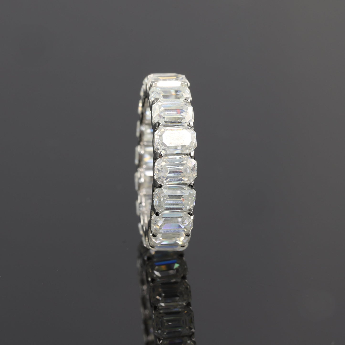 Full Eternity Colorless Emerald Cut Moissanite Wedding Band
