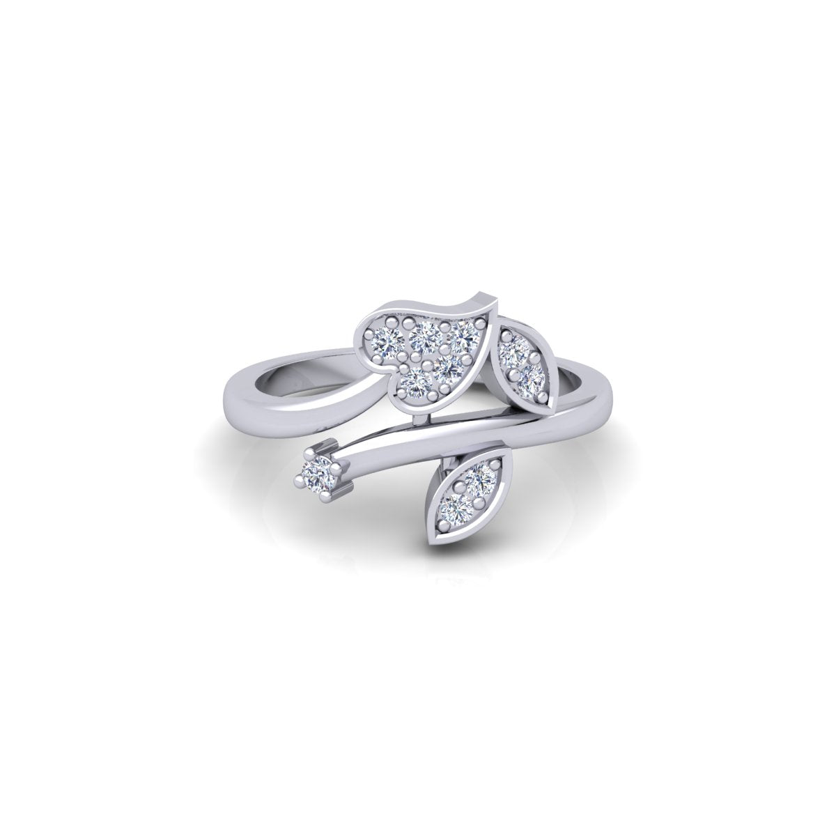 Lab Grown Diamond Swirl Leaf Inspired 14K White Gold Wedding Band