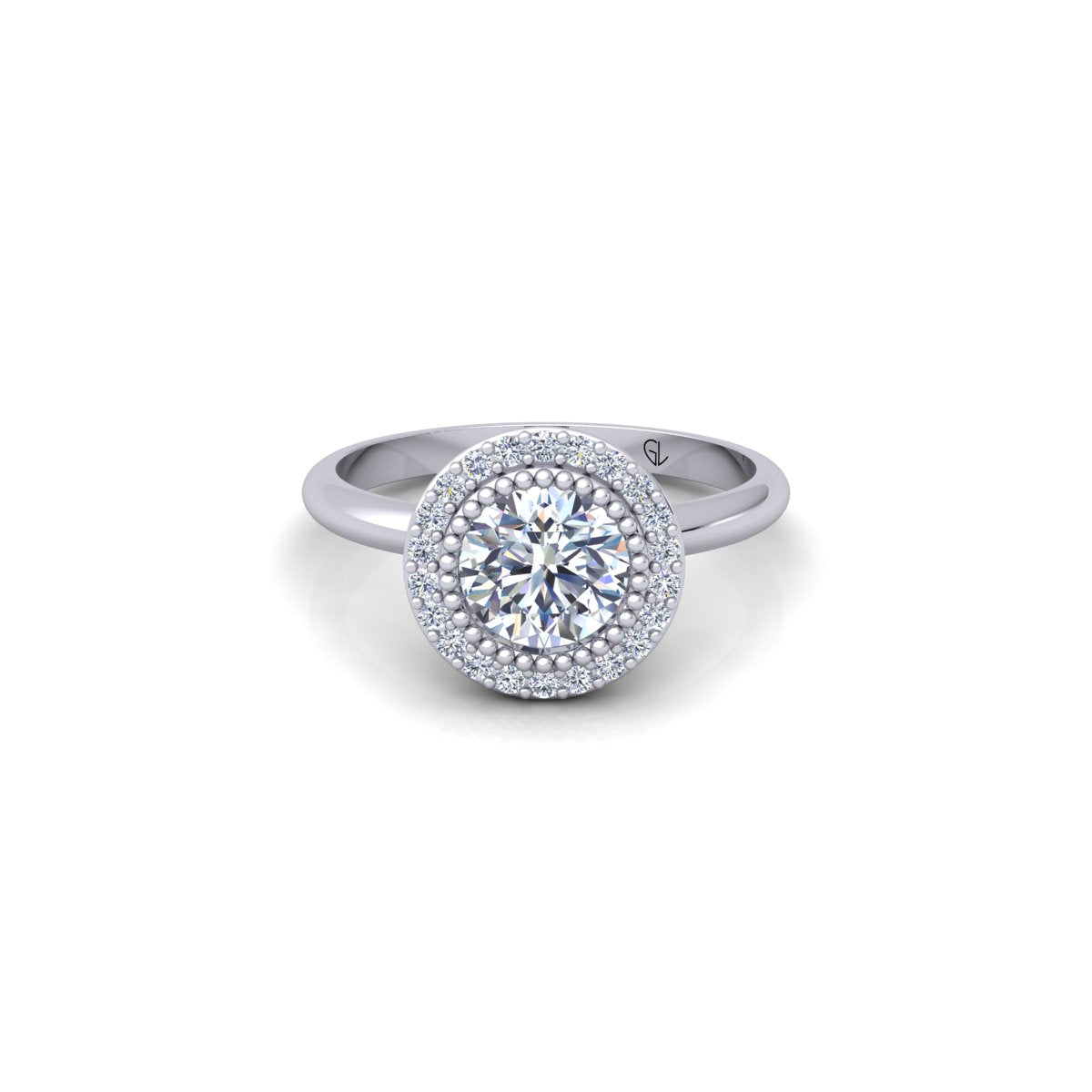 Certified Round Lab Grown Diamond Halo 14K White Gold Wedding Ring