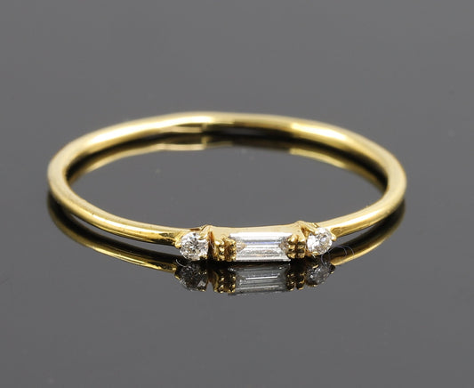 Three Stone Baguette Cut Moissanite Wedding Band