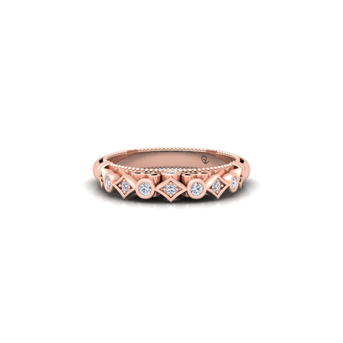 Lab Grown Diamond Vintage Inspired 14K White Gold Wedding Band
