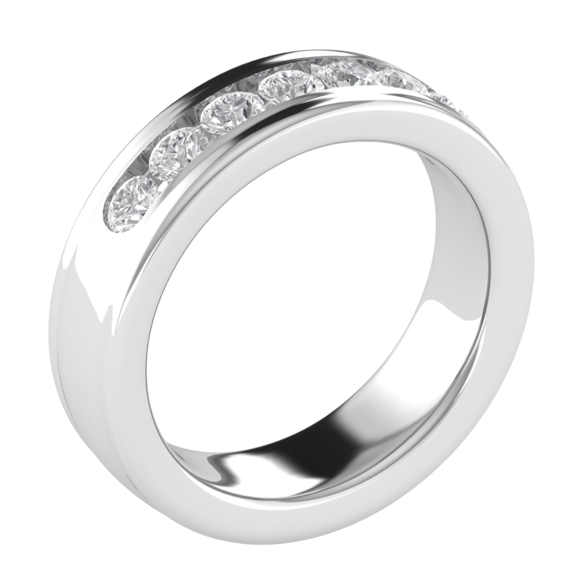 Round Lab Grown Diamond Channel Set 14K White Gold Wedding Band