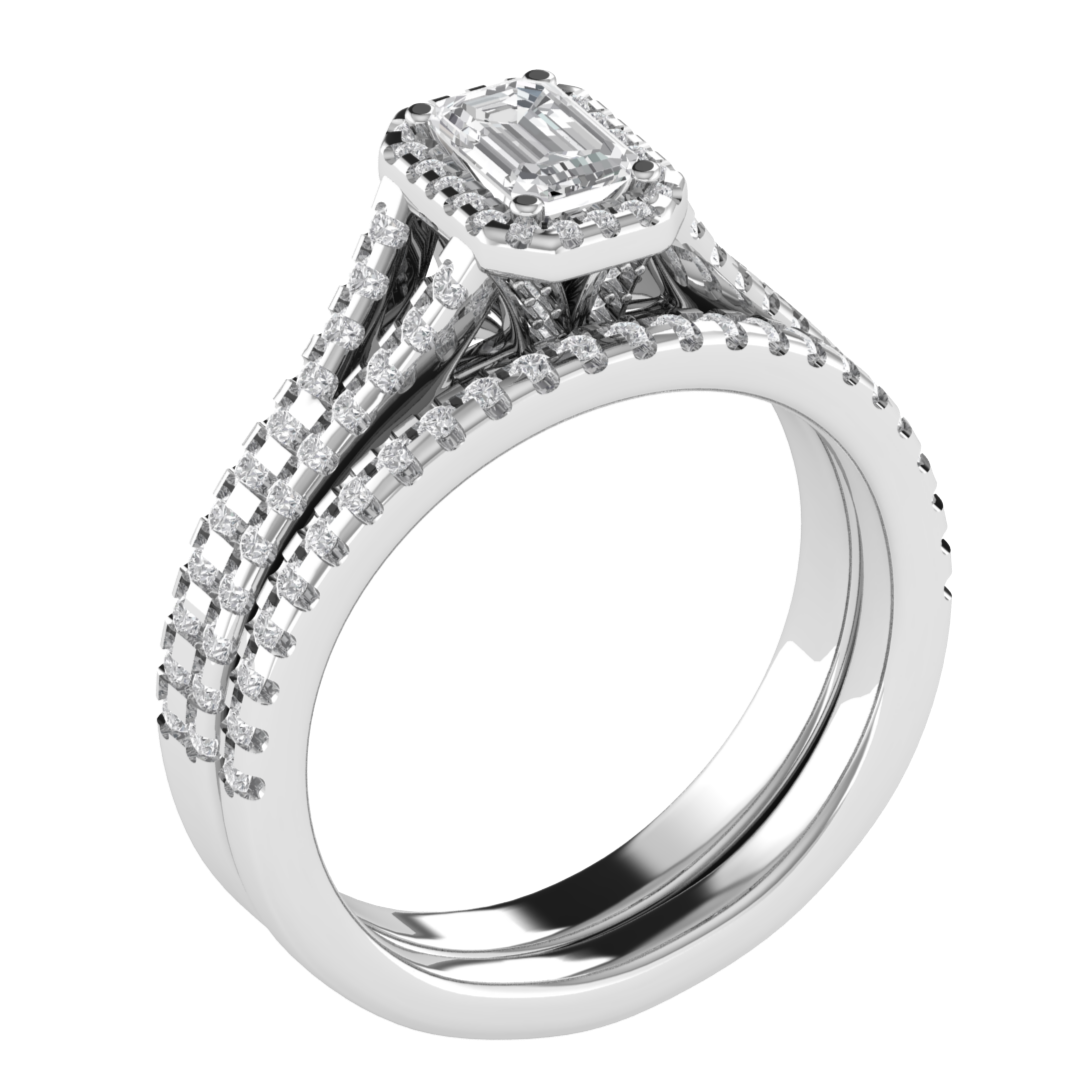 Emerald Cut Moissanite Bridal Ring Set 14K White Gold  Ring