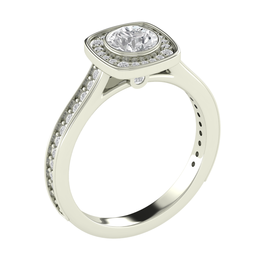 Bezel Set Halo Round Cut Moissanite Engagement Ring