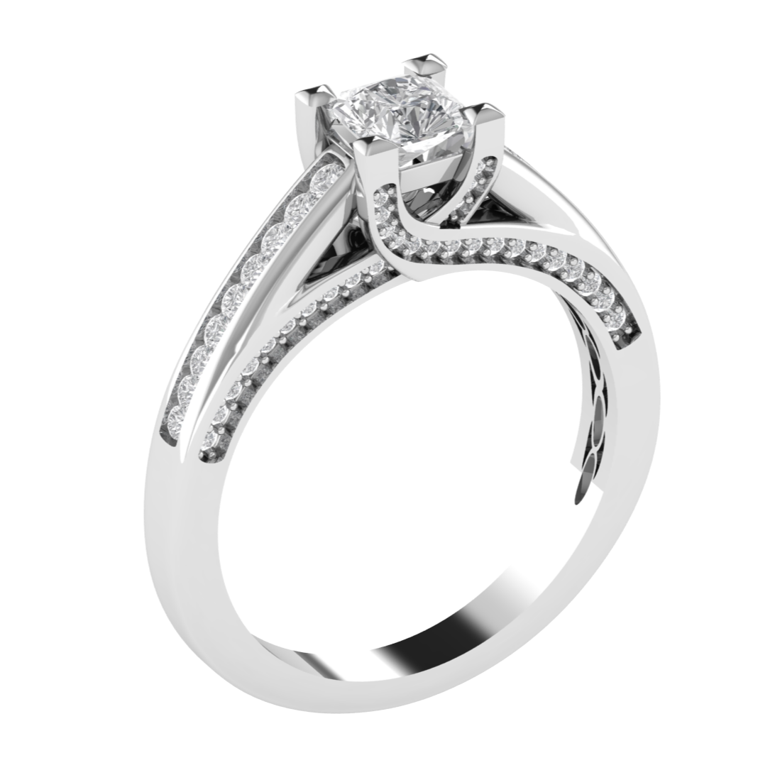 Channel Set Solitaire With Accent Moissanite Engagement Ring