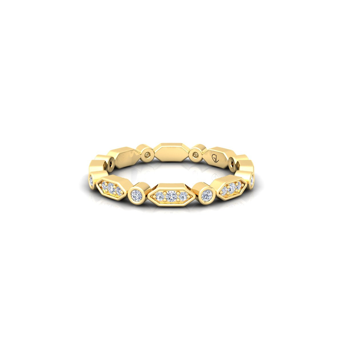 Lab Grown Diamond Vintage Bezel Set 14K White Gold Wedding Band