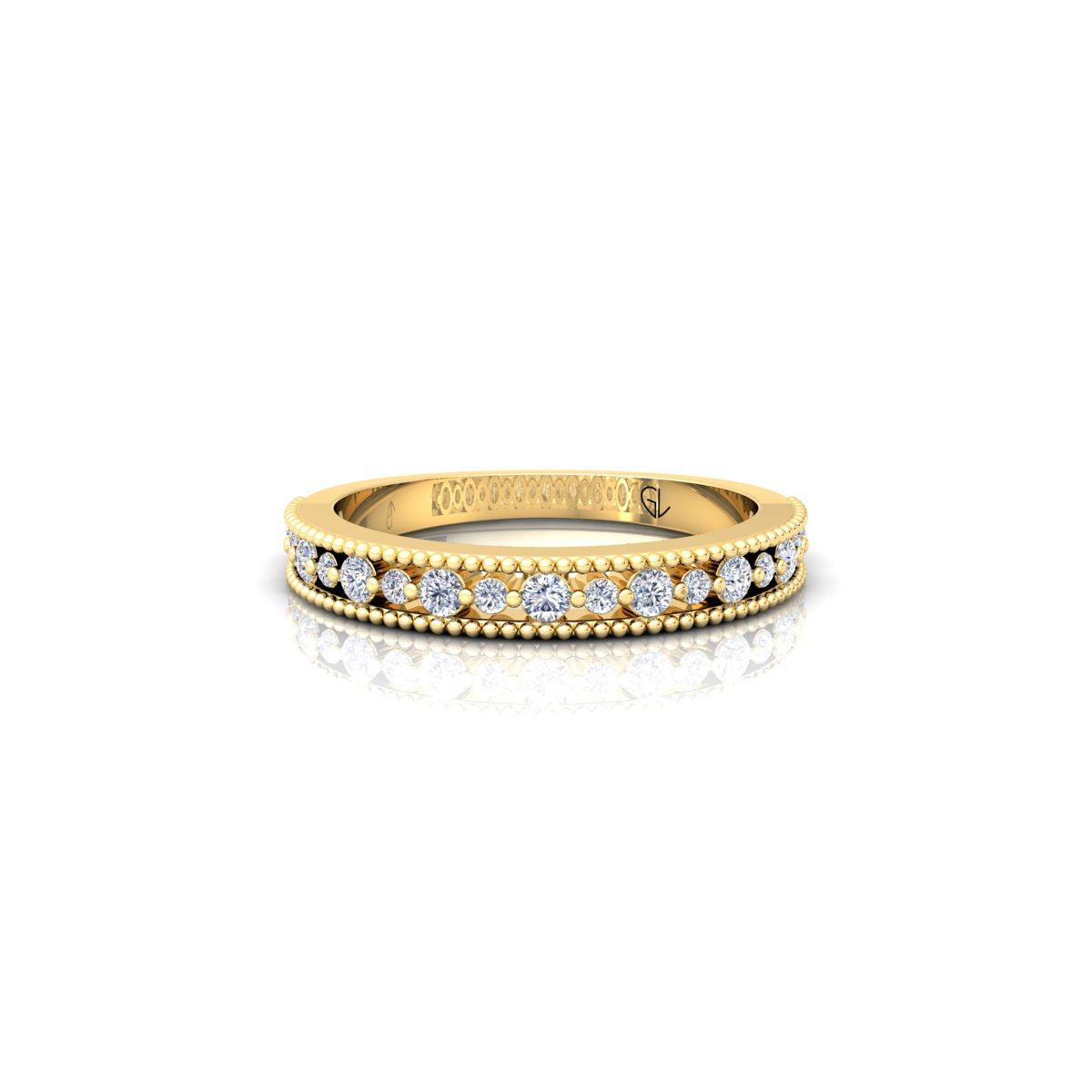Lab Grown Diamond Vintage Inspired Half Eternity 14K White Gold Wedding Band