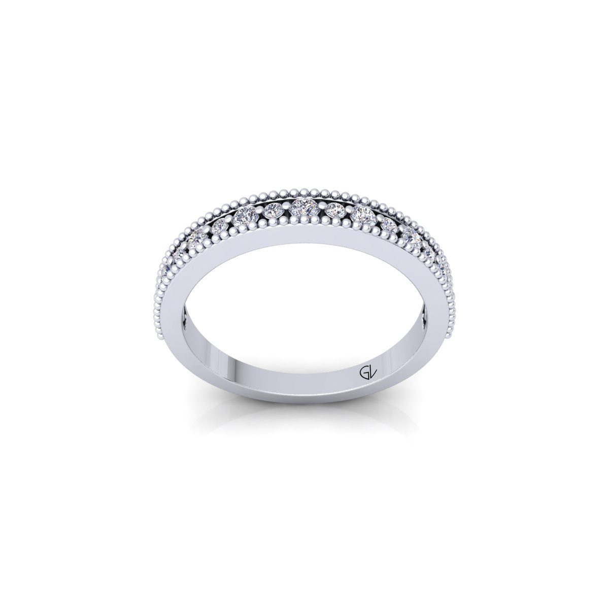 Lab Grown Diamond Vintage Inspired Half Eternity 14K White Gold Wedding Band
