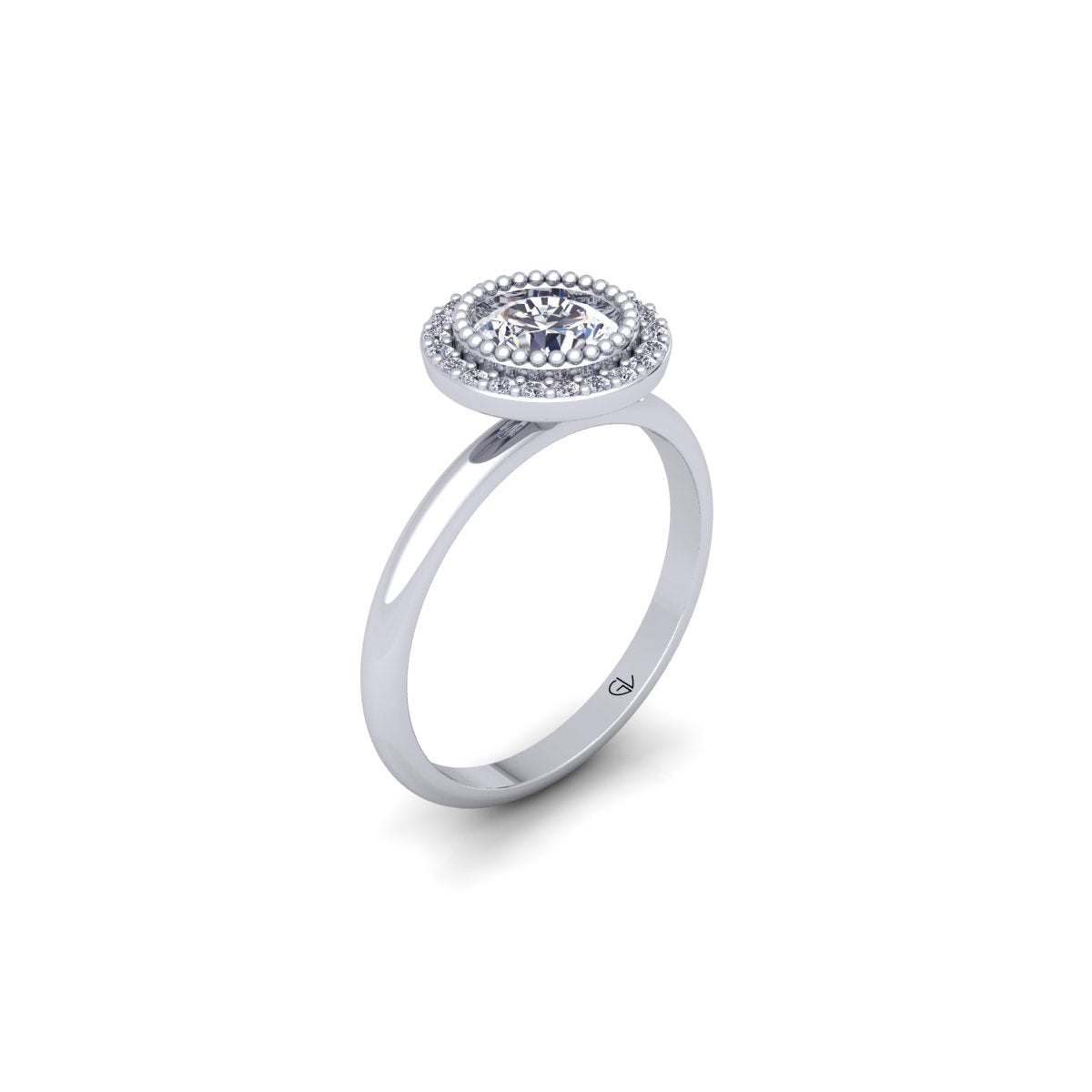 Certified Round Lab Grown Diamond Halo 14K White Gold Wedding Ring