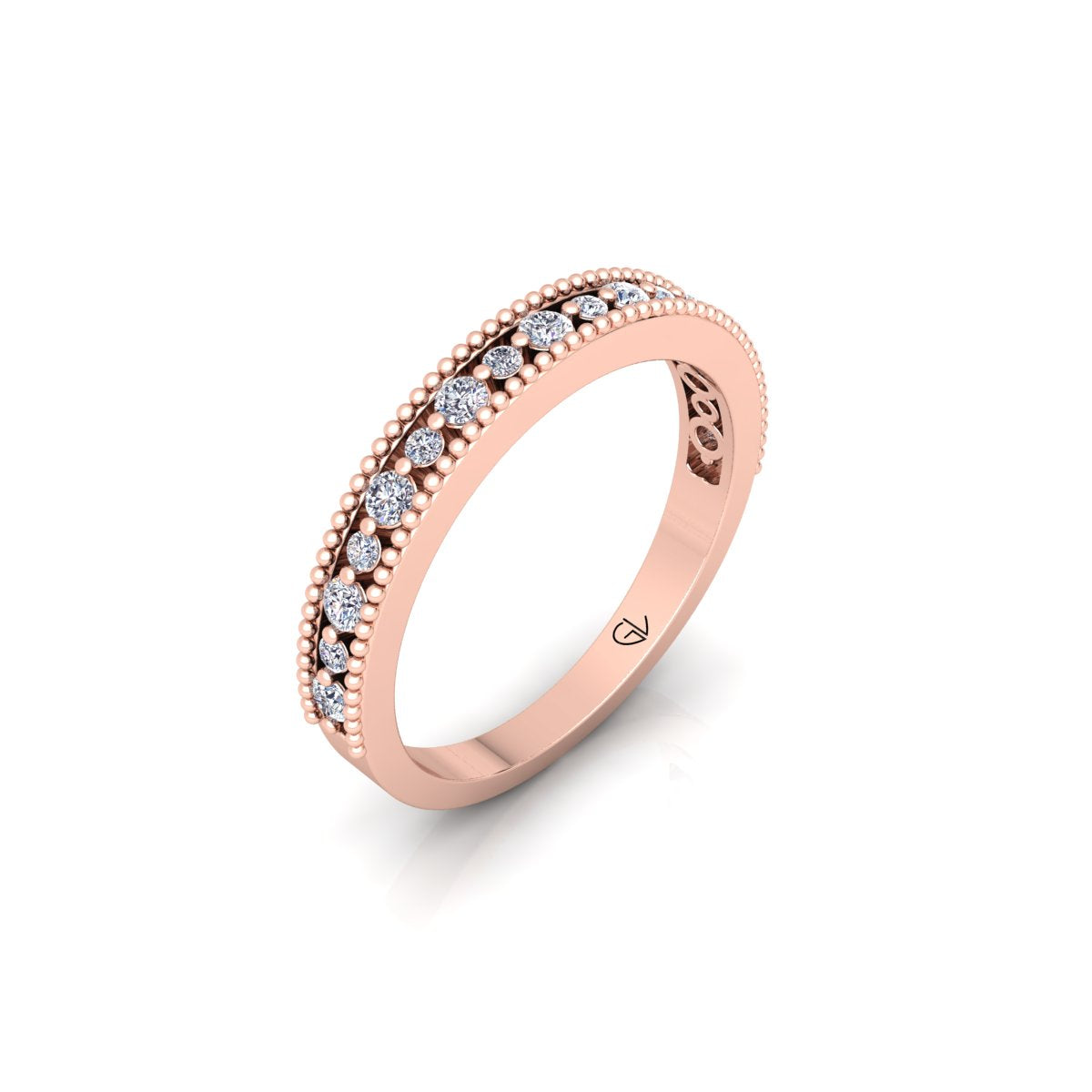Lab Grown Diamond Vintage Inspired Half Eternity 14K White Gold Wedding Band