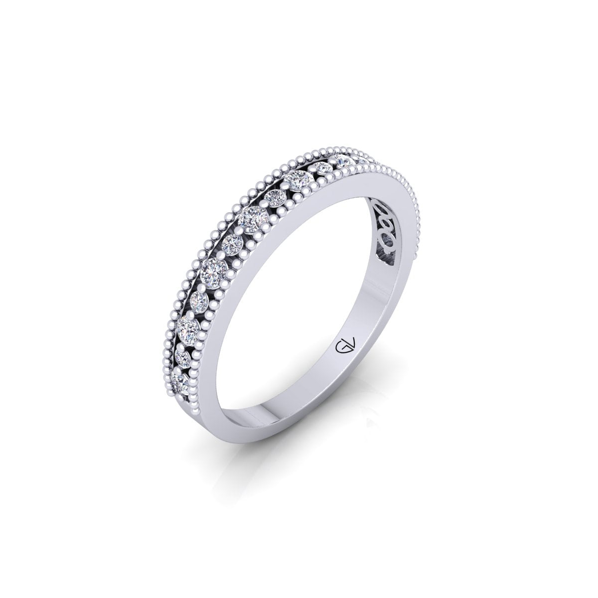 Lab Grown Diamond Vintage Inspired Half Eternity 14K White Gold Wedding Band