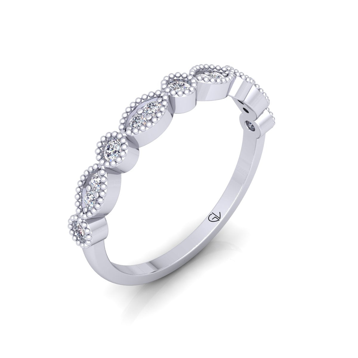 Lab Grown Diamond Vintage Inspired 14K White Gold Wedding Band