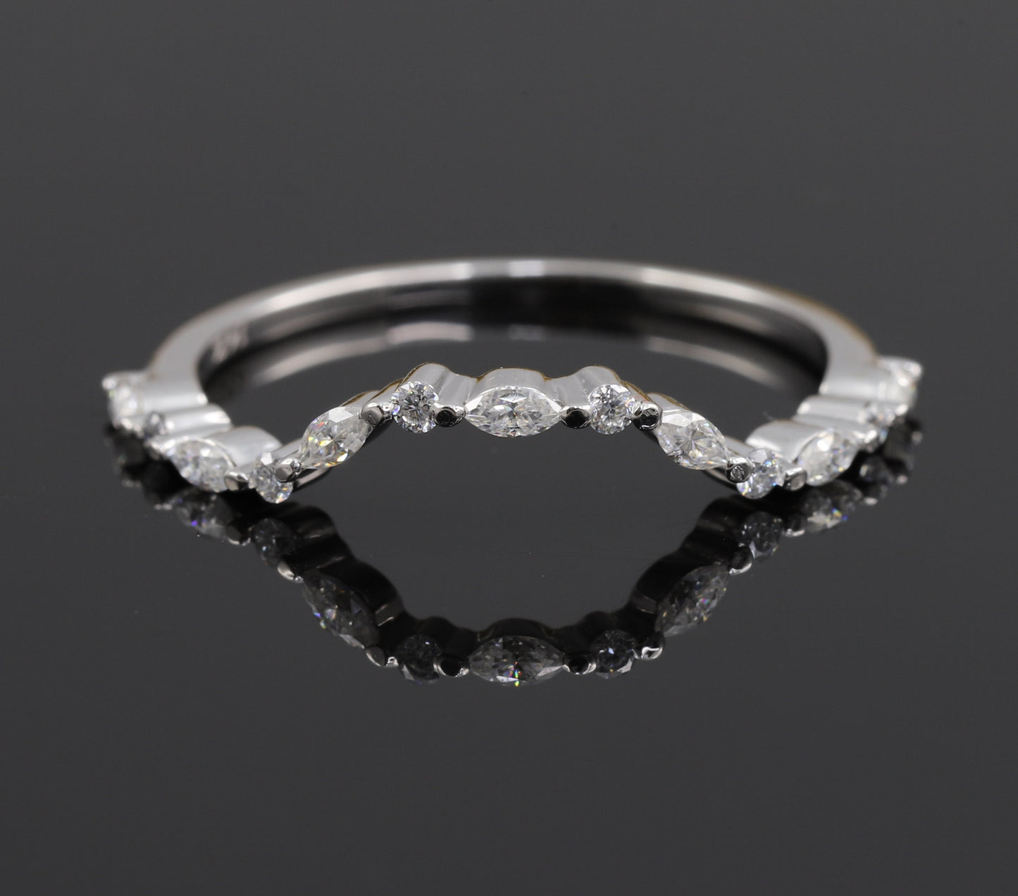 Vintage Curved Half Eternity Moissanite Wedding Band