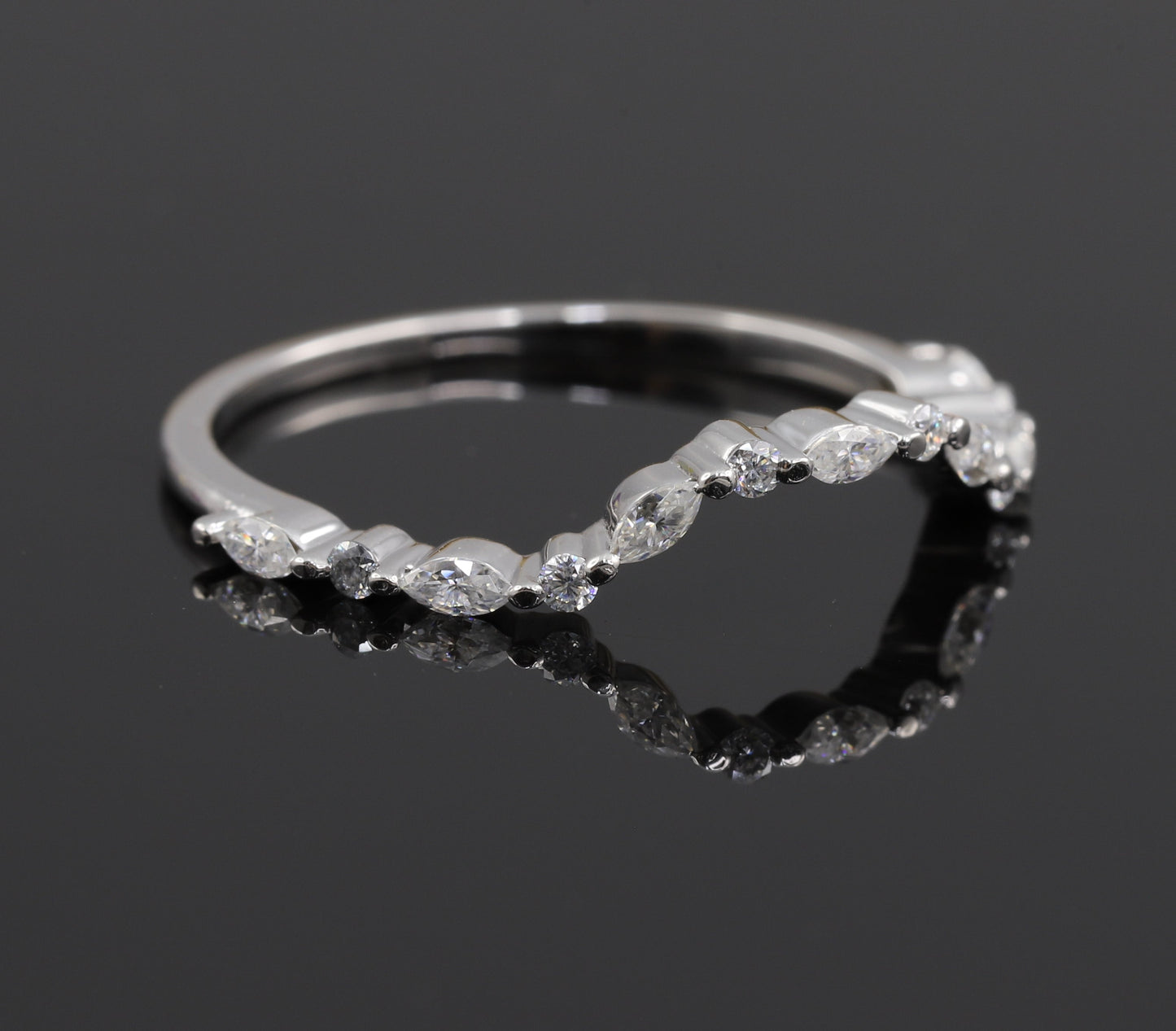 Vintage Curved Half Eternity Moissanite Wedding Band