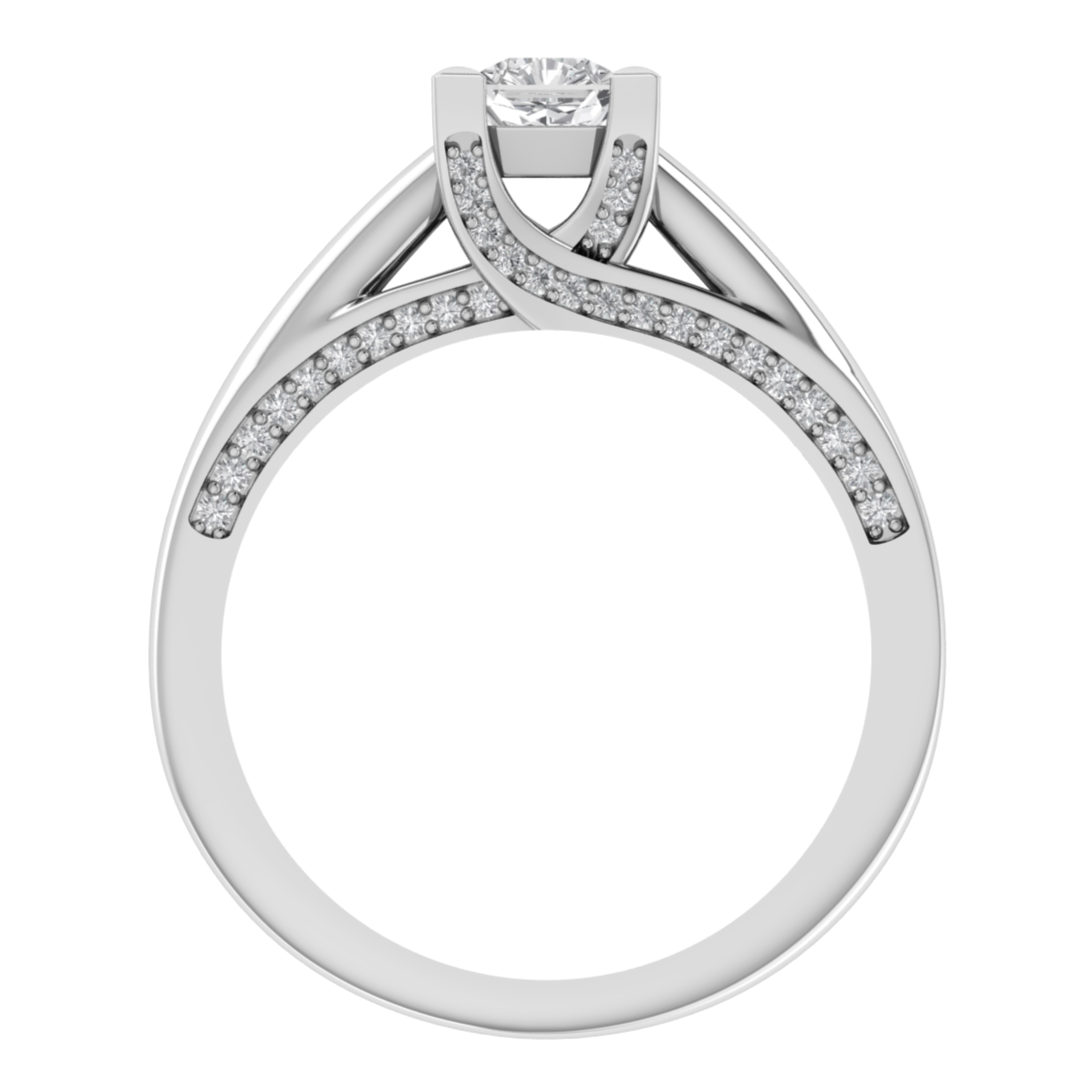 Channel Set Solitaire With Accent Moissanite Engagement Ring