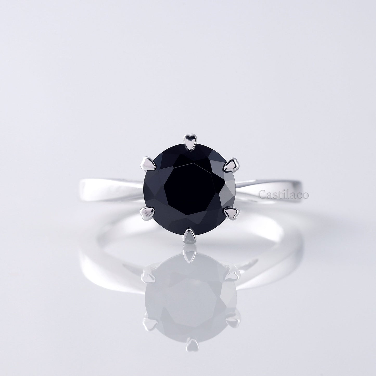 2.50 CT Round Cut Black Moissanite 18K White Gold Engagement Ring