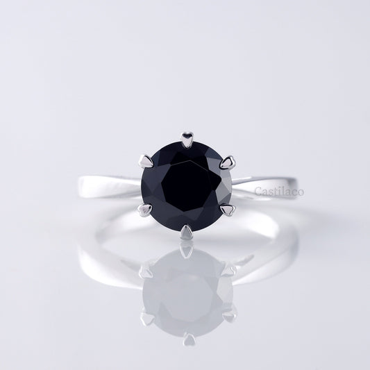 2.50 CT Round Cut Black Moissanite 18K White Gold Engagement Ring
