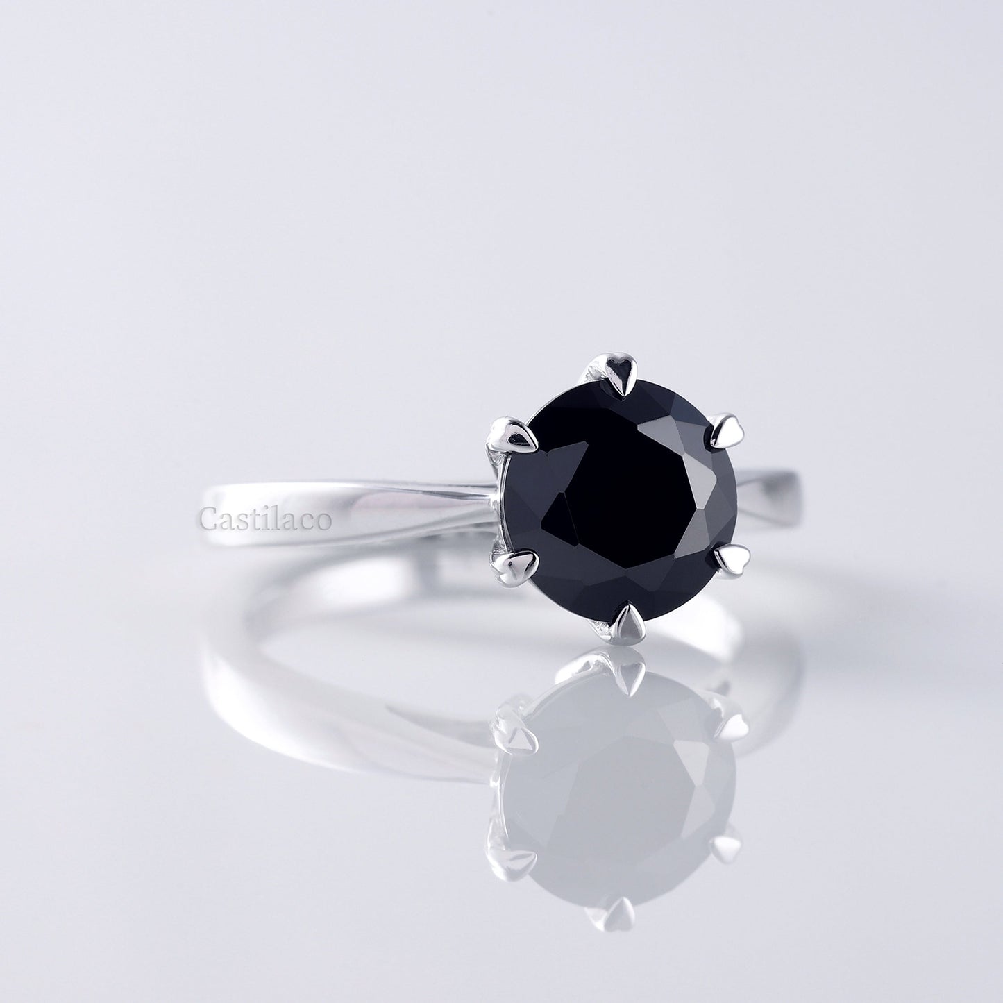 2.50 CT Round Cut Black Moissanite 18K White Gold Engagement Ring