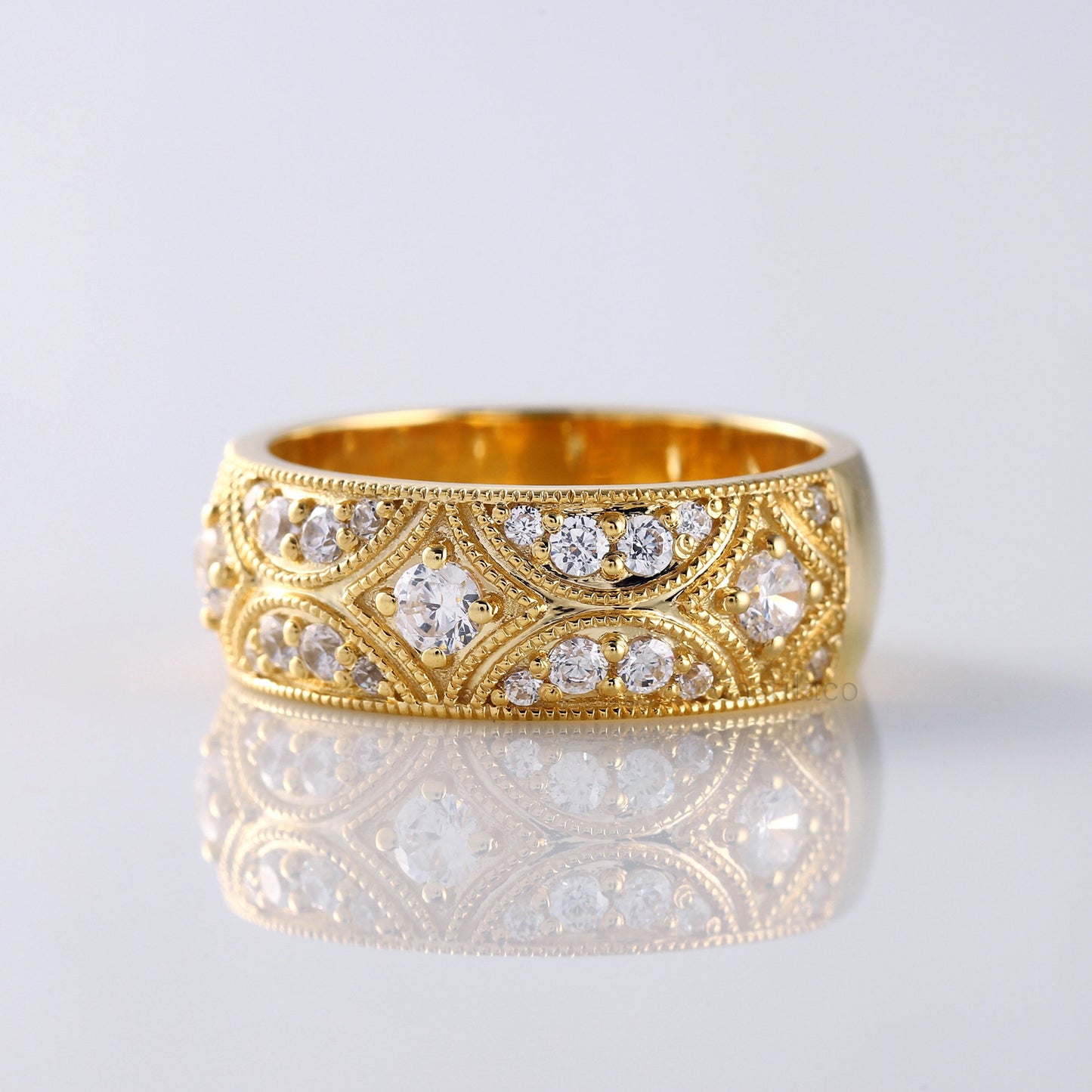 Vintage inspired Moissanite Diamond Wedding Band