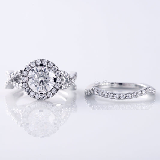 Round Moissanite Twisted With Curved Matching Bridal Ring Set