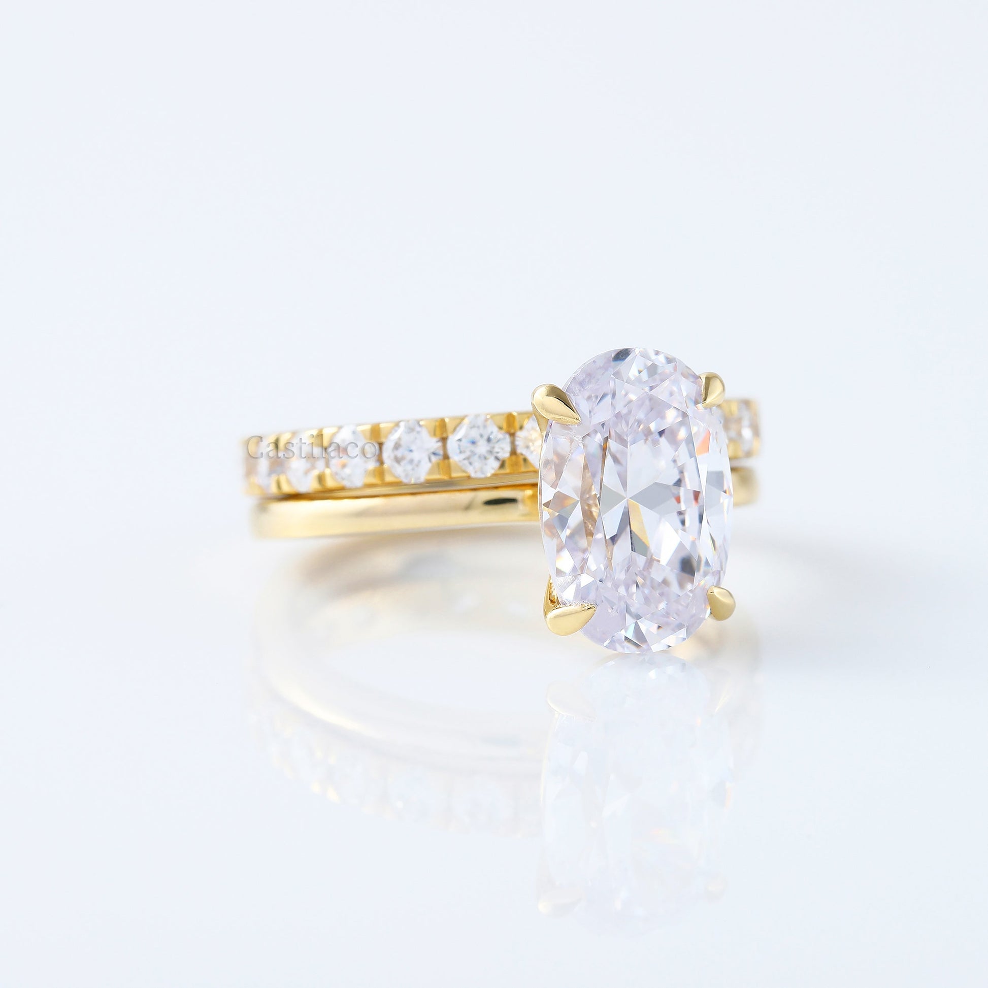 3 CT Oval Cut Moissanite Diamond Matching 14K Yellow Gold Ring Set
