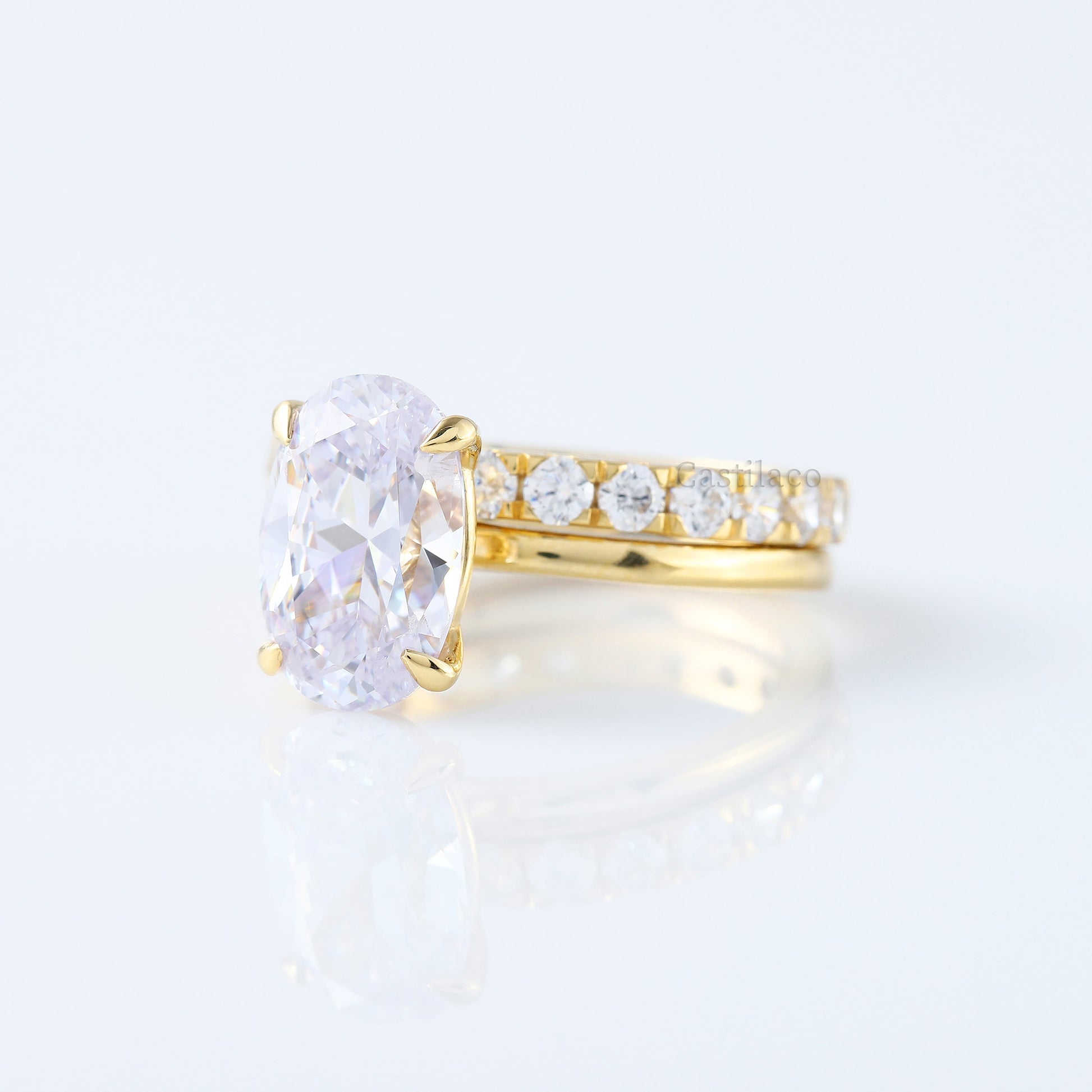 3 CT Oval Cut Moissanite Diamond Matching 14K Yellow Gold Ring Set