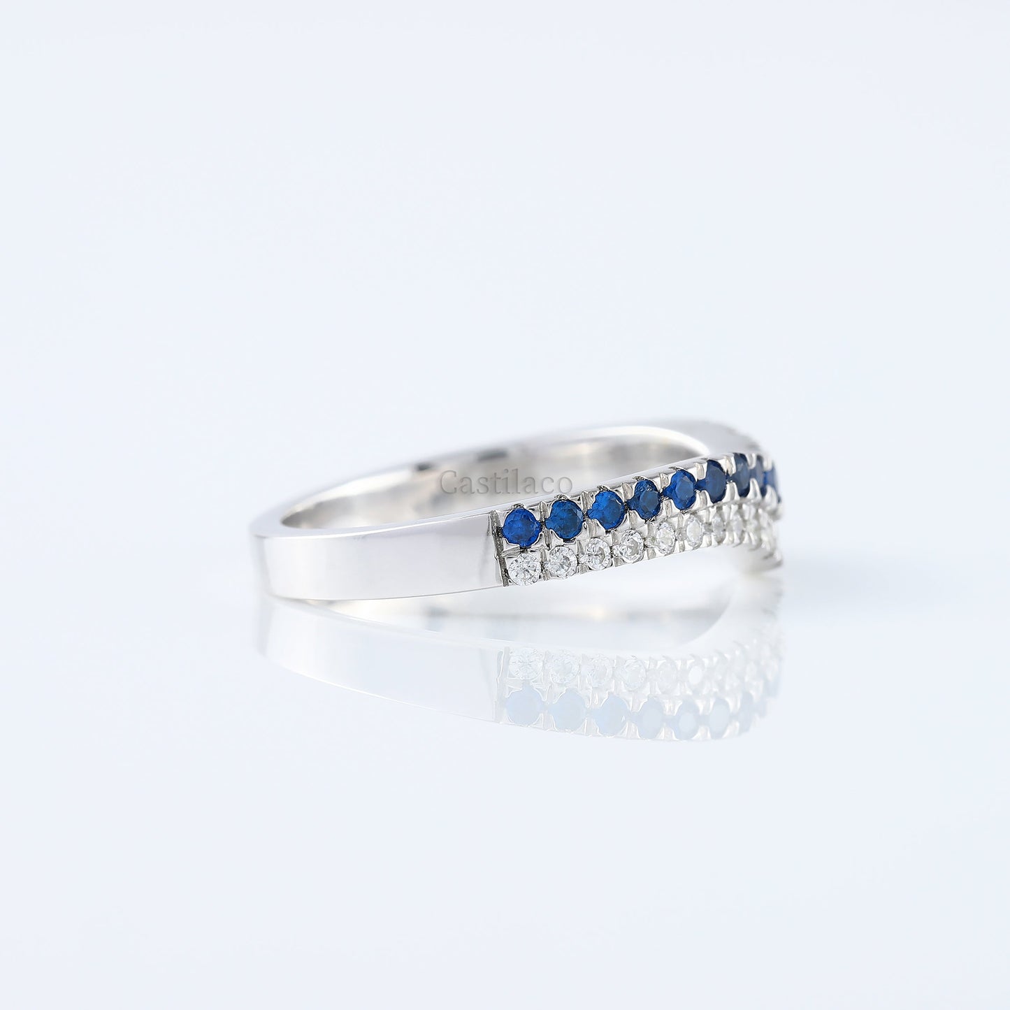 Curved Round and Sapphire Diamond Wedding Band