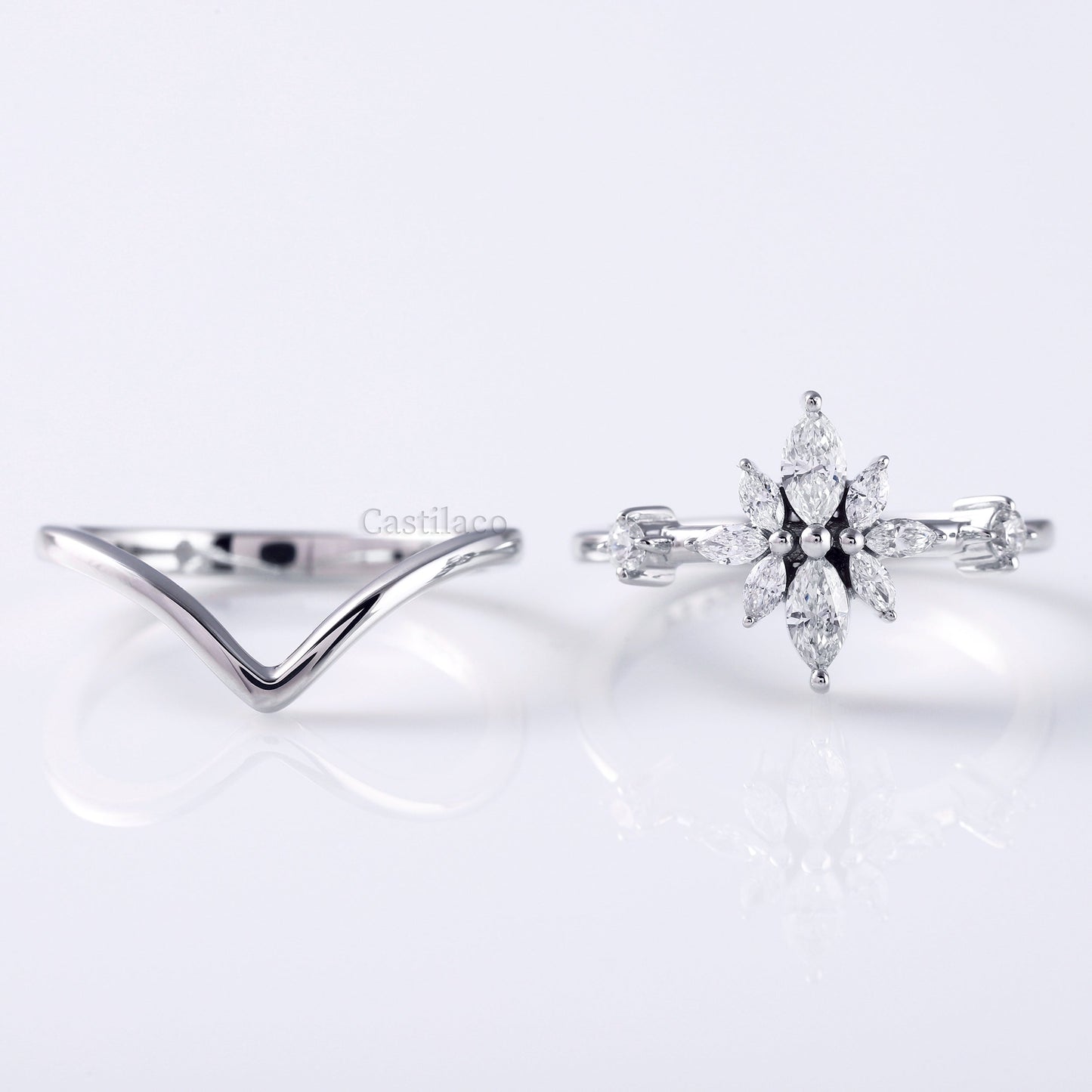 Marquise Moissanite Star Shape Diamond Engagement Ring Set