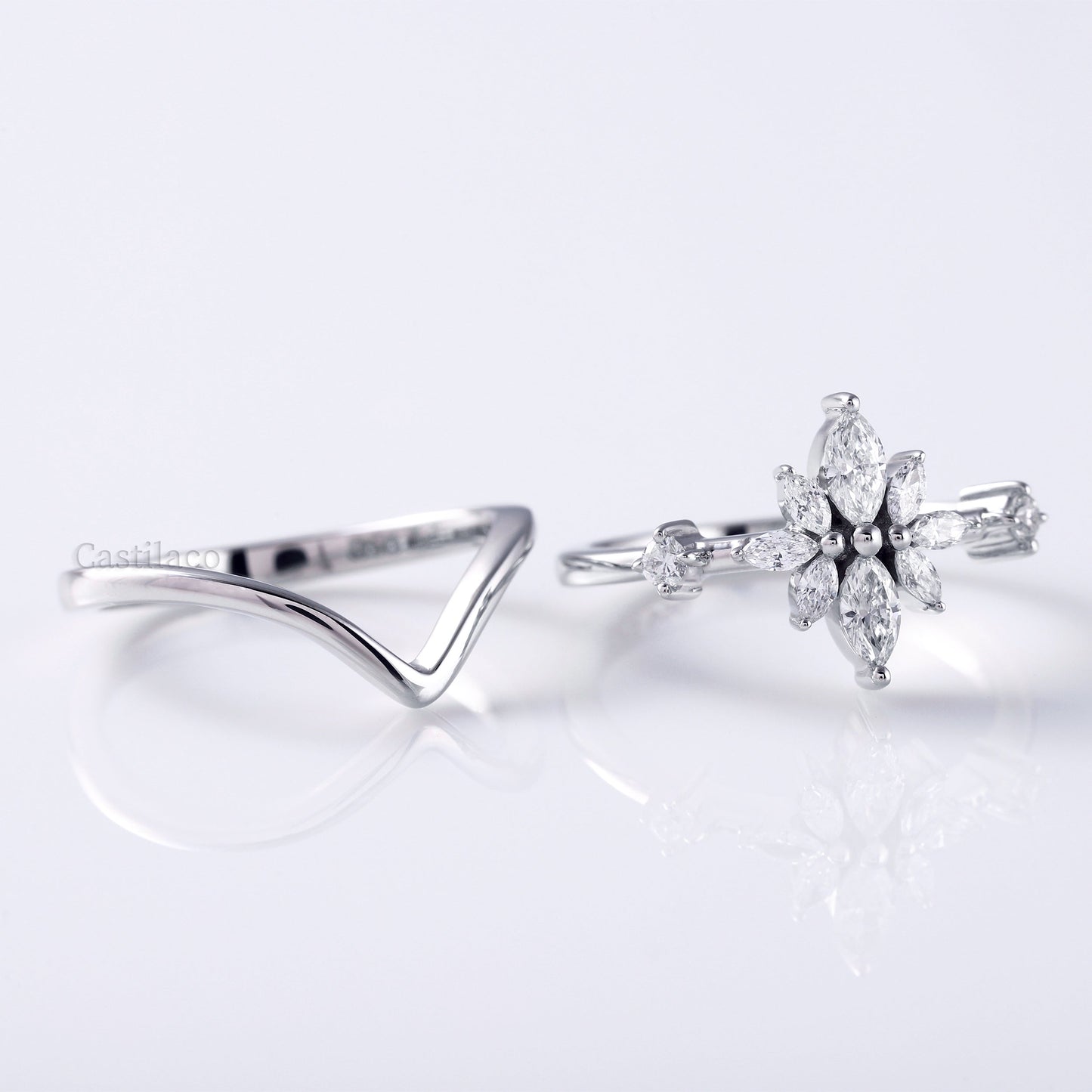 Marquise Moissanite Star Shape Diamond Engagement Ring Set