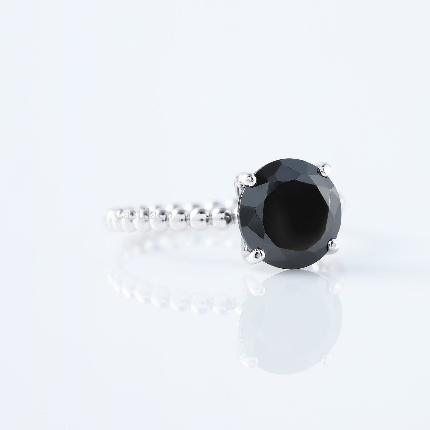 Black Moissanite Diamond Bubble Setting Band Engagement Ring